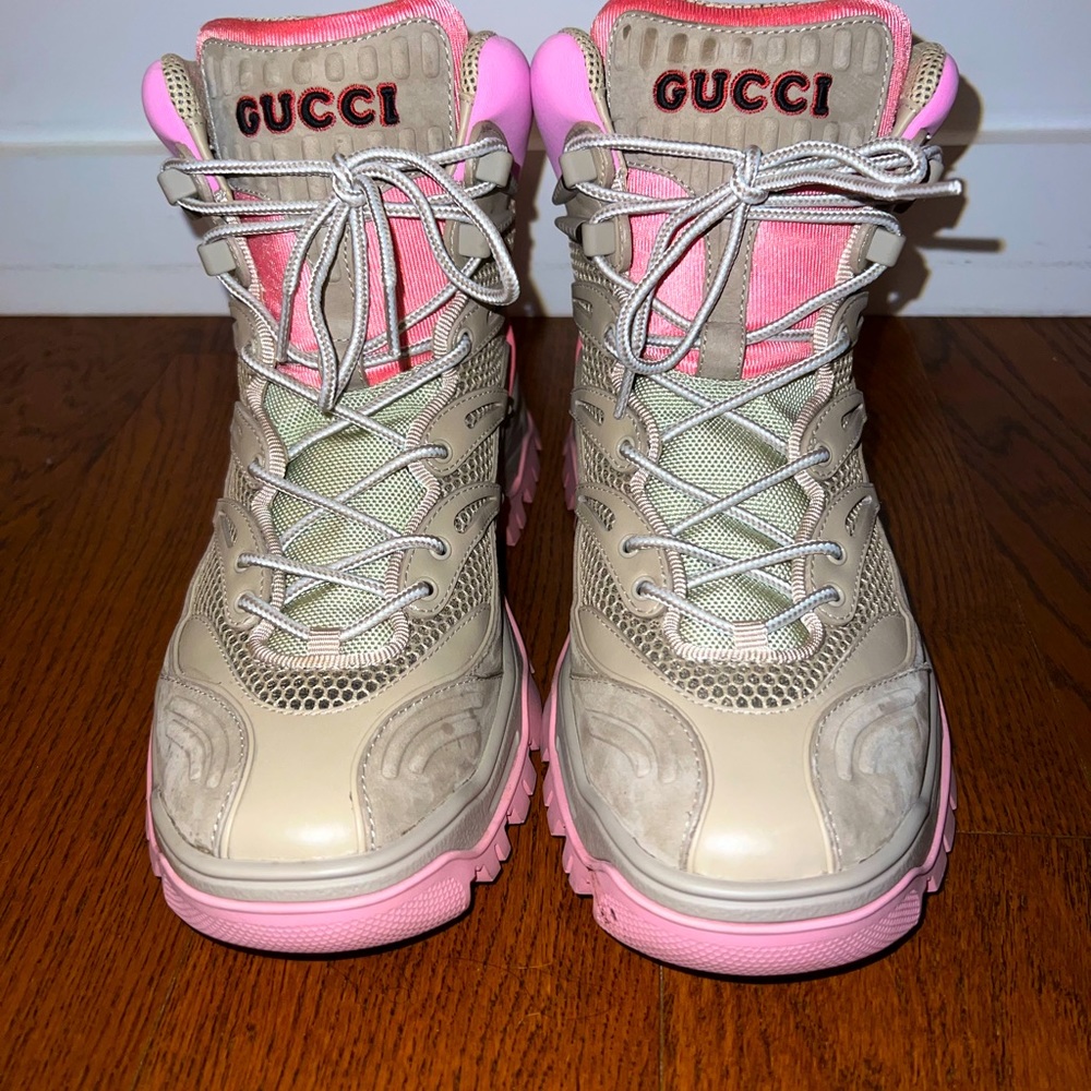 GUCCI  Pink Lace-up Ankle Boots